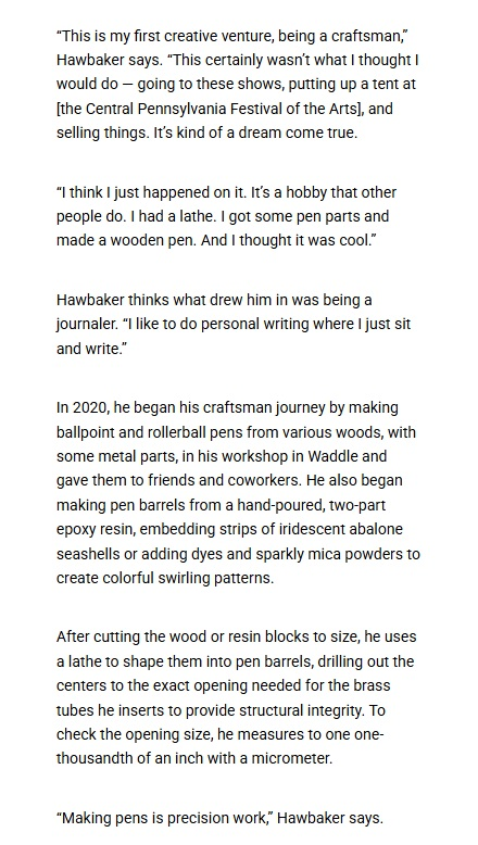 Town & Gown Article: Todd Hawbaker: From Journaler to Craftsman