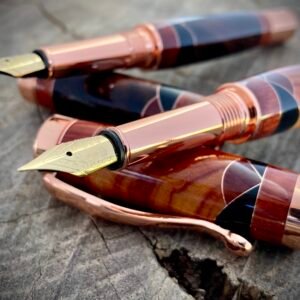 Handmade Wooden Pens: A pair of Copper Scalloped Fountain Pens