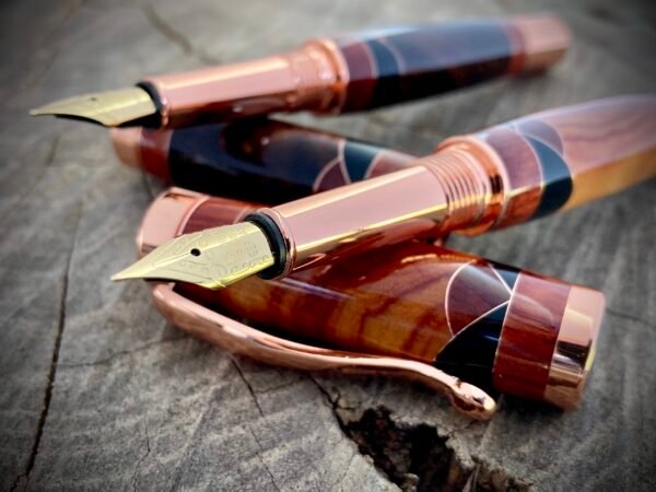 Handmade Wooden Pens: A pair of Copper Scalloped Fountain Pens