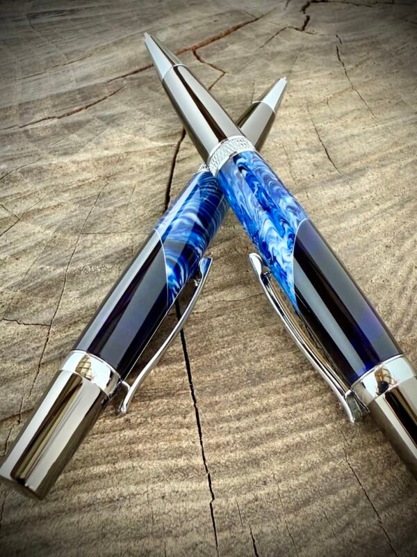 Blue and White Graduation Ballpoint Pen with Metal Inlay