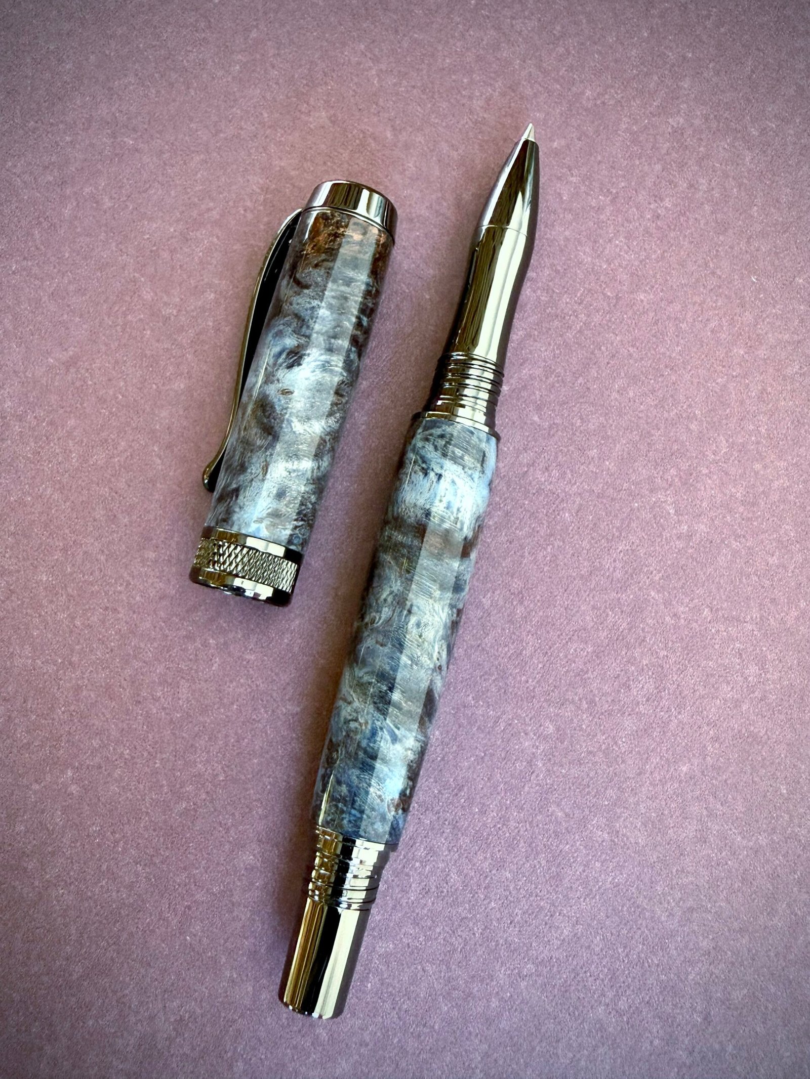 Smokey Blue Maple Burl Pen