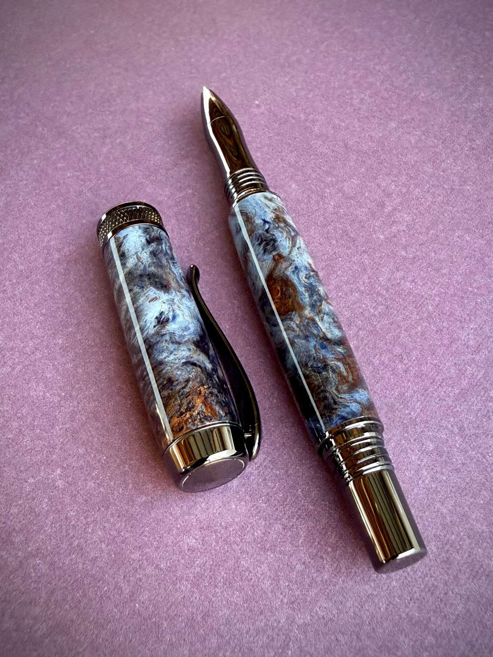 Smokey Blue Maple Burl Pen