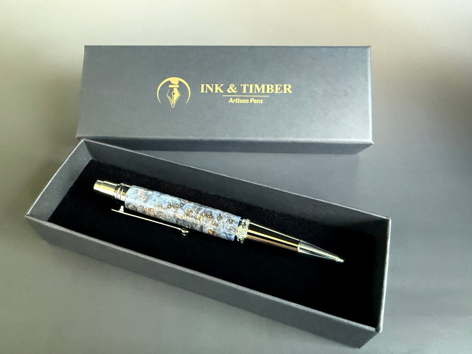 Blue Burl Click Pen